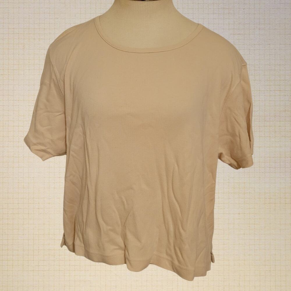 Liz Claiborne Petite Large Beige Cotton Relaxed Fit Short Sleeve Tee Shirt